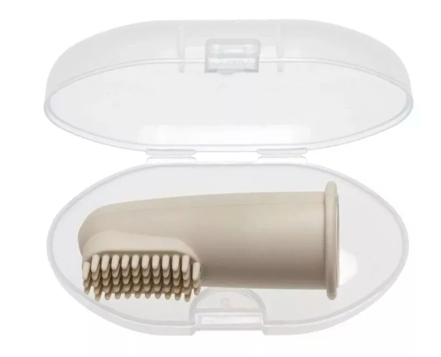 Brosse à dents doigt en silicone avec manchon - Beige