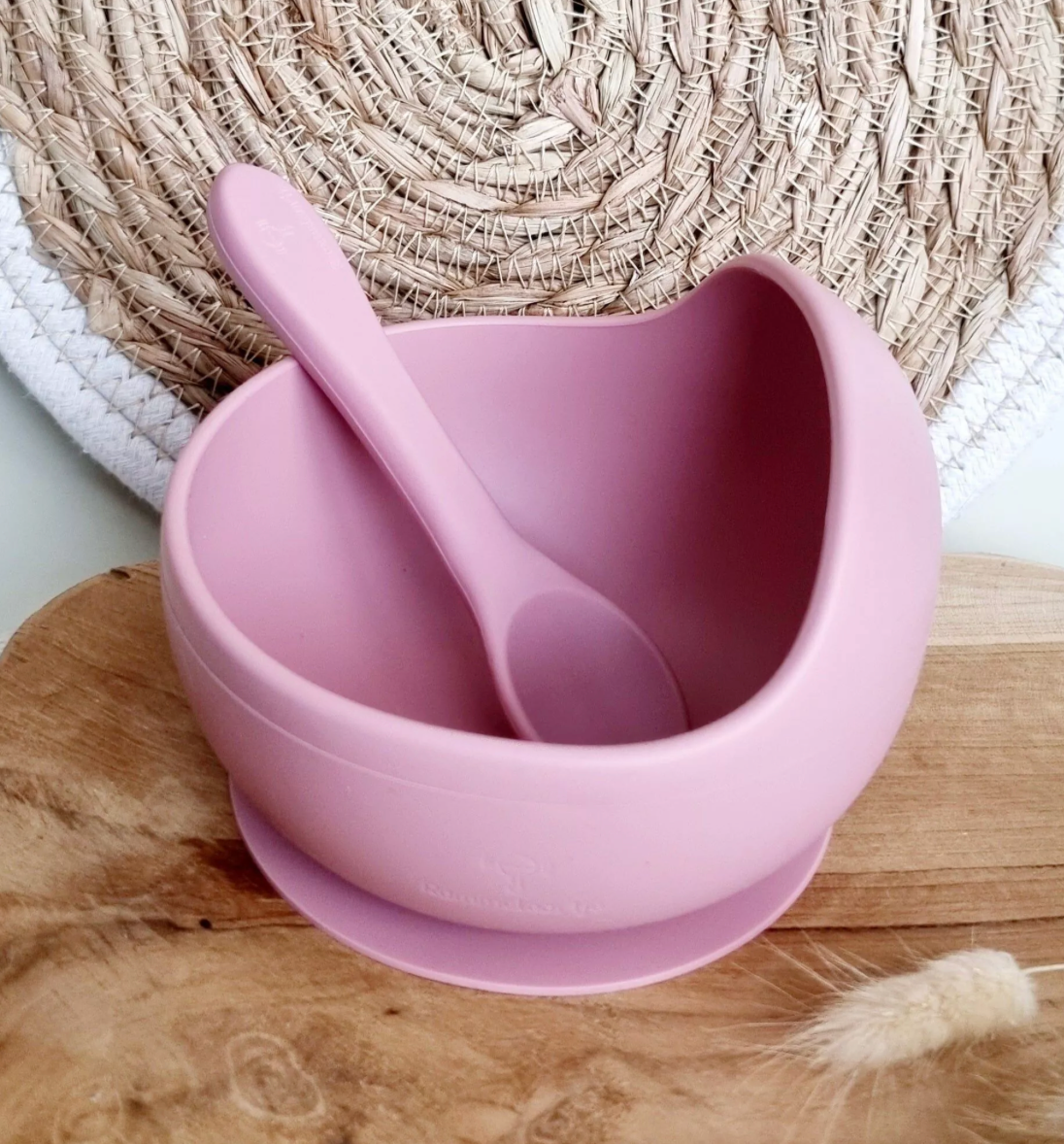 Bol en silicone avec ventouse et cuillère - Rose poudré