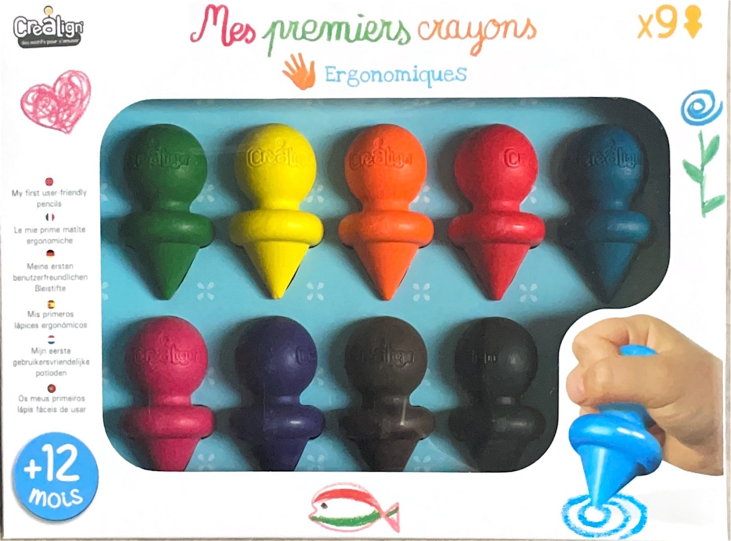 9 crayons ergonomiques